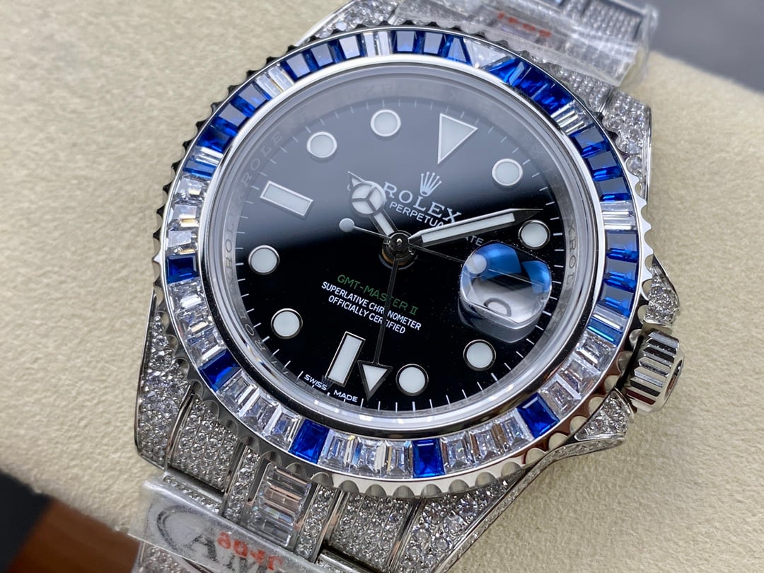ロレックス超スーパーコピーN級品製品 GMT マスター AMG 126710BLRO 40mmデュアルタイム ブラックダイヤル ダイヤモンドウォッチ