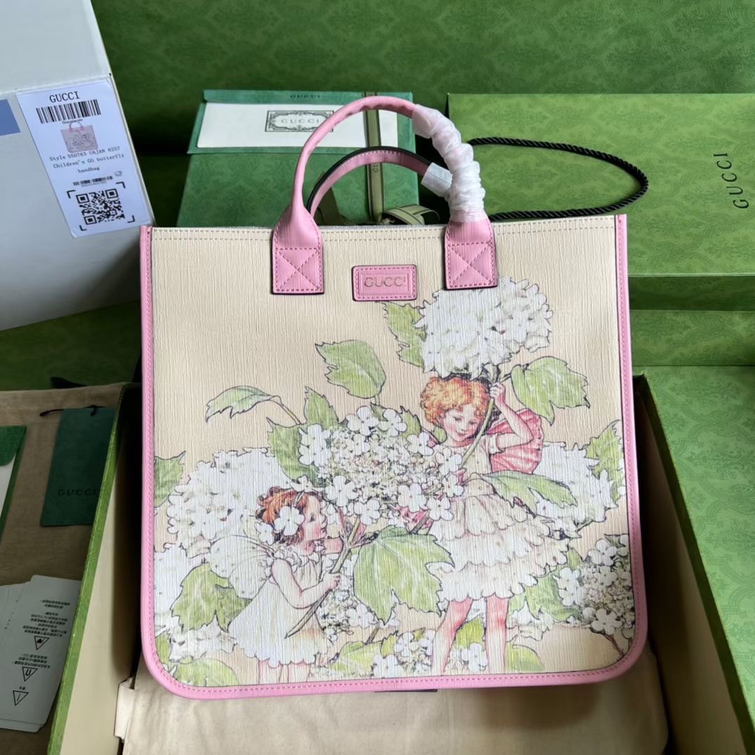 高品質　グッチ　GUCCI　大人もOK?可愛い?フェアリープリントトートバッグ　ストロベリー妖精/木の妖精　キッズバッグ?財布?子供用トート?レッスンバッグ　ハンドバッグ - 画像 1