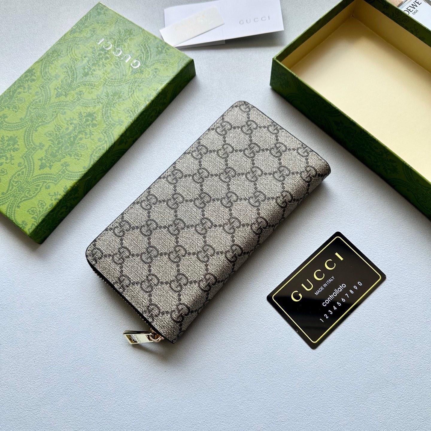 GUCCI グッチ 長財布 ロングウォレット カーフレザー ダブルG柄 カーキ - 画像 2