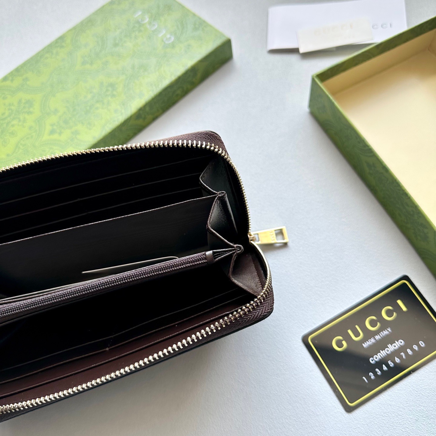 GUCCI グッチ 長財布 ロングウォレット カーフレザー ダブルG柄 カーキ - 画像 9