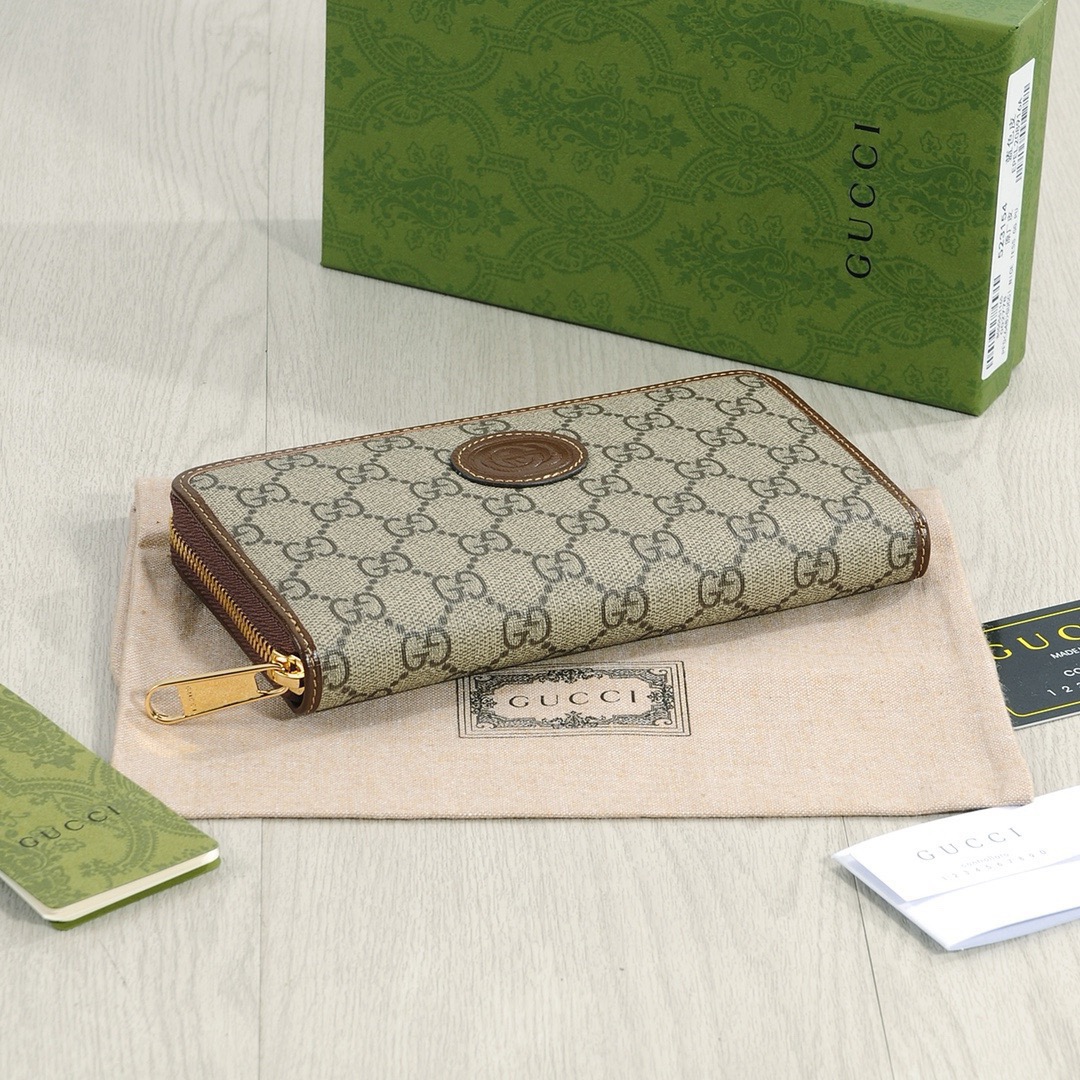 GUCCI グッチ ロングウォレット メッシュ素材 本革仕様 ブラウン カフェ ネイビー - 画像 4