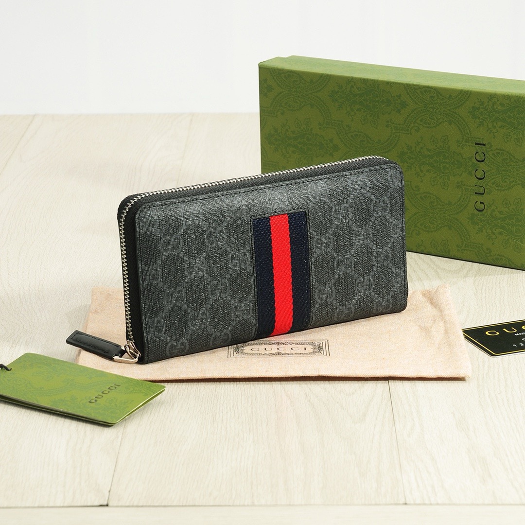GUCCI グッチ グッチ ロングウォレット シングルジップ モノグラム ブラック - 画像 3