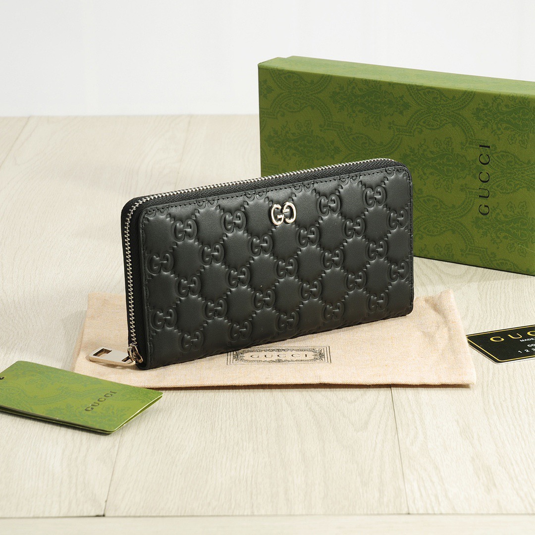 GUCCI グッチ グッチ ロングジップウォレット 黒 シグネチャー ロング財布 本革 20x10cm - 画像 3