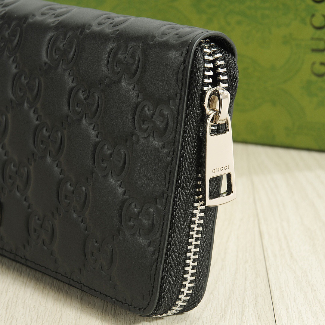 GUCCI グッチ グッチ ロングジップウォレット 黒 シグネチャー ロング財布 本革 20x10cm - 画像 6