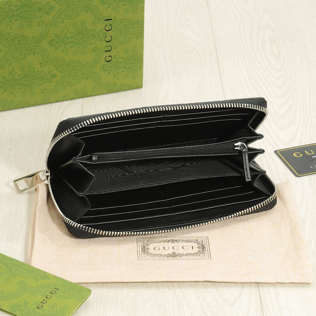 GUCCI グッチ グッチ ロングジップウォレット 黒 シグネチャー ロング財布 本革 20x10cm - 画像 7