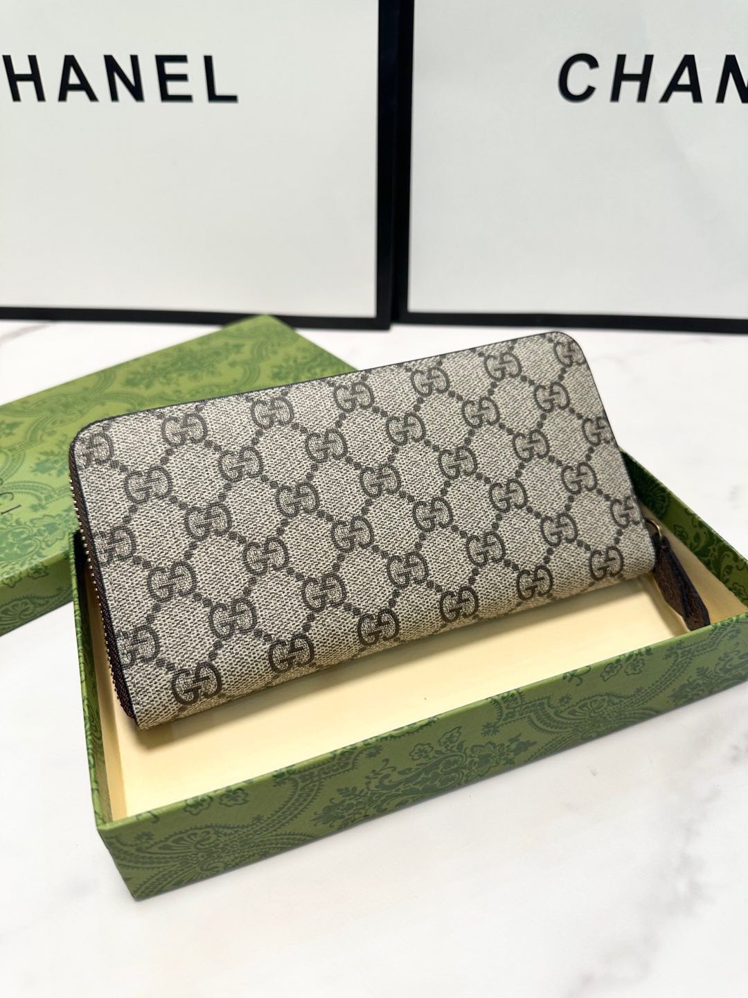 GUCCI グッチ ウォレット シグネチャー ロングジップ 長財布 ブラウン - 画像 2