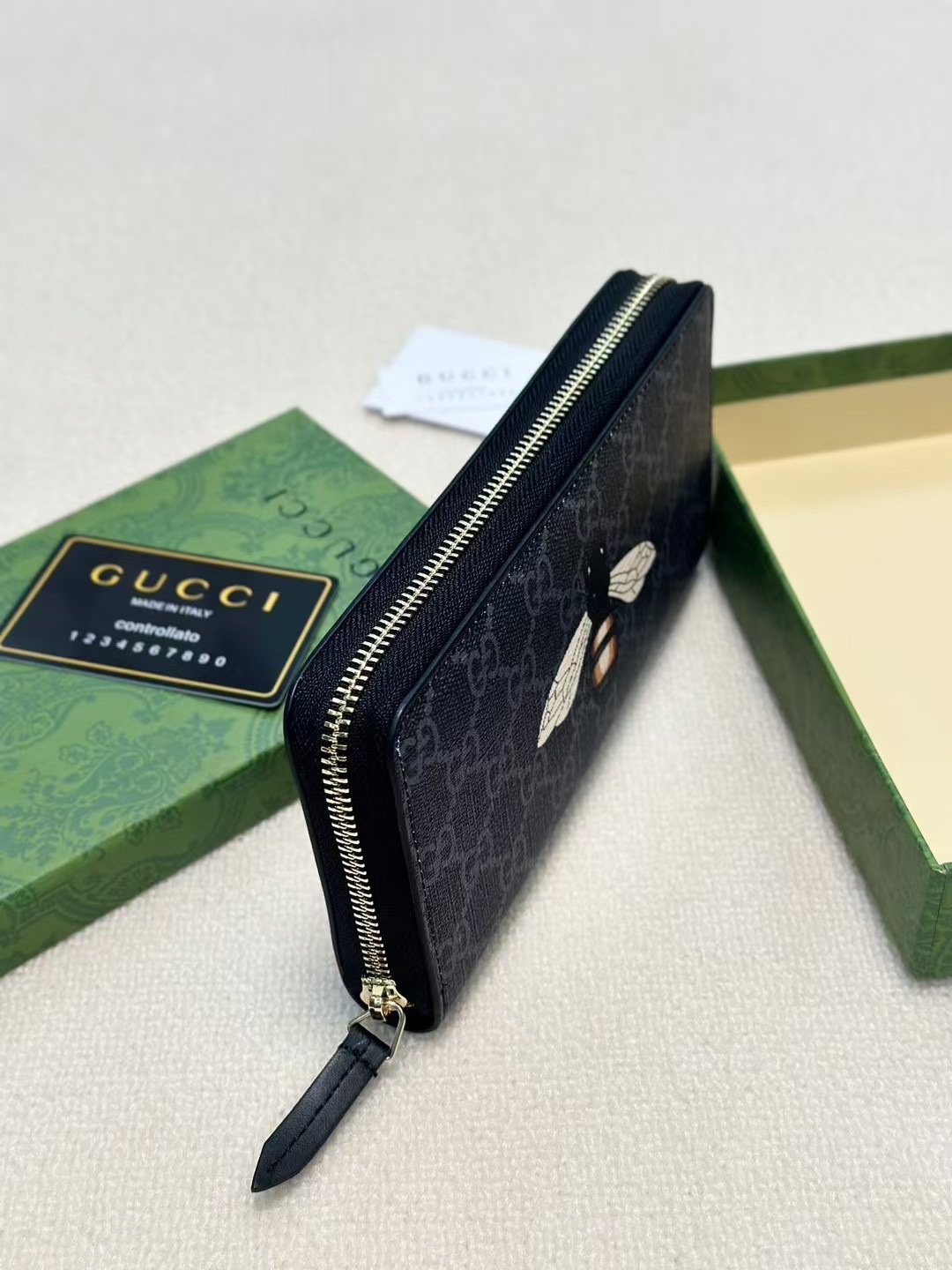 GUCCI グッチ 蜂 ロングジップ財布 ブラック 本革仕様 21x11cm - 画像 8