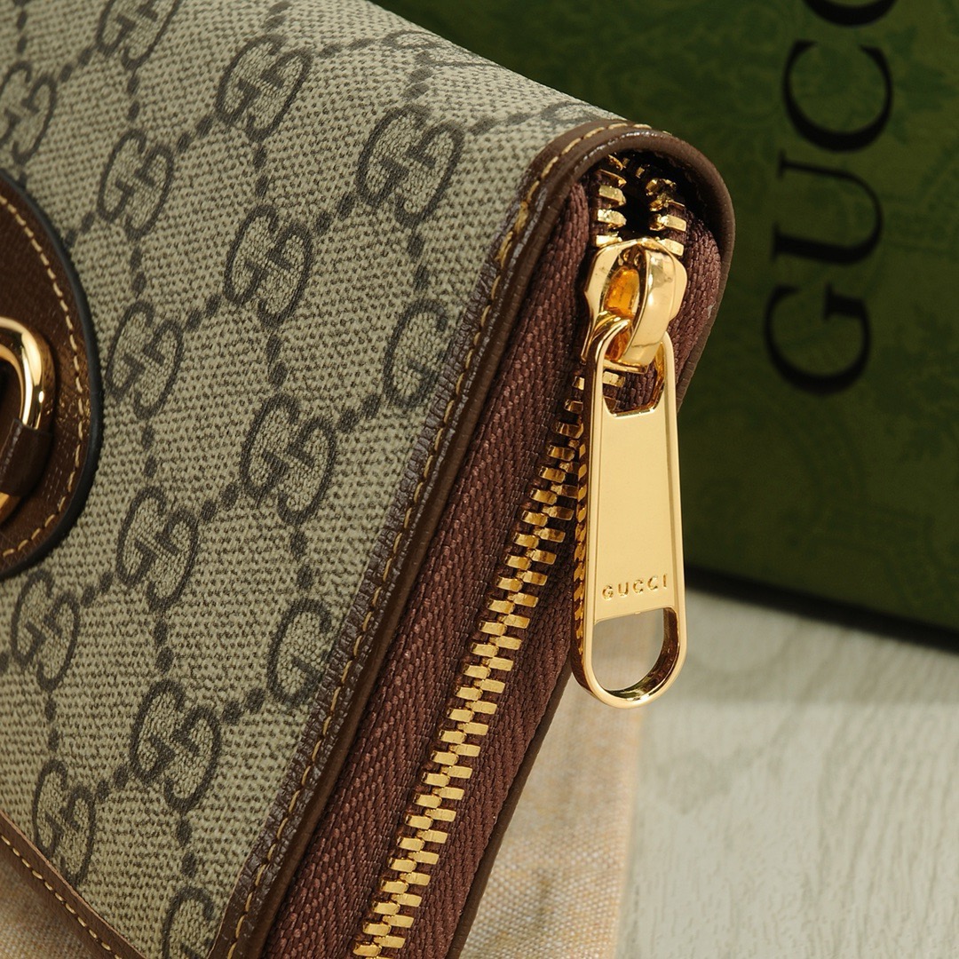 GUCCI グッチ 長財布 ロングウォレット シグネチャー レザー ゴールド金具 ブラウン - 画像 6