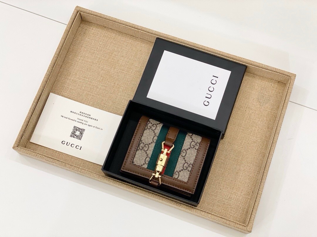 GUCCI グッチ 折り財布 グッチ柄 コンパクト カードケース チェーン ブラウン - 画像 3