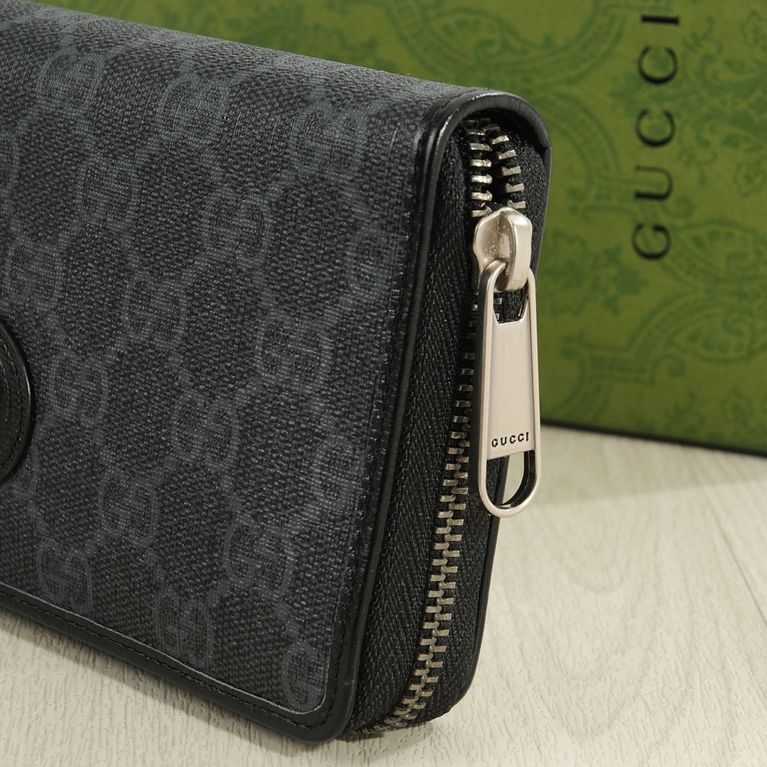 GUCCI グッチ シマーレ グッチ デザイン レザーラウンドジップ財布 黒 - 画像 5