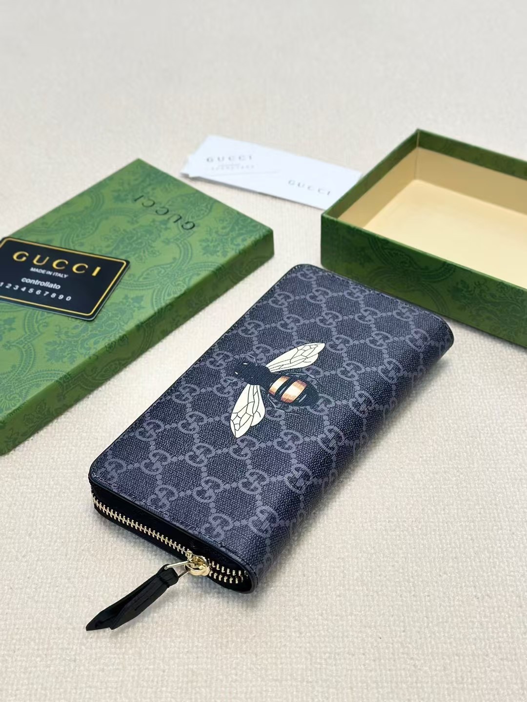 GUCCI グッチ グッチ ロングジップ財布 ブラック ブラウン 全2色 - 画像 2