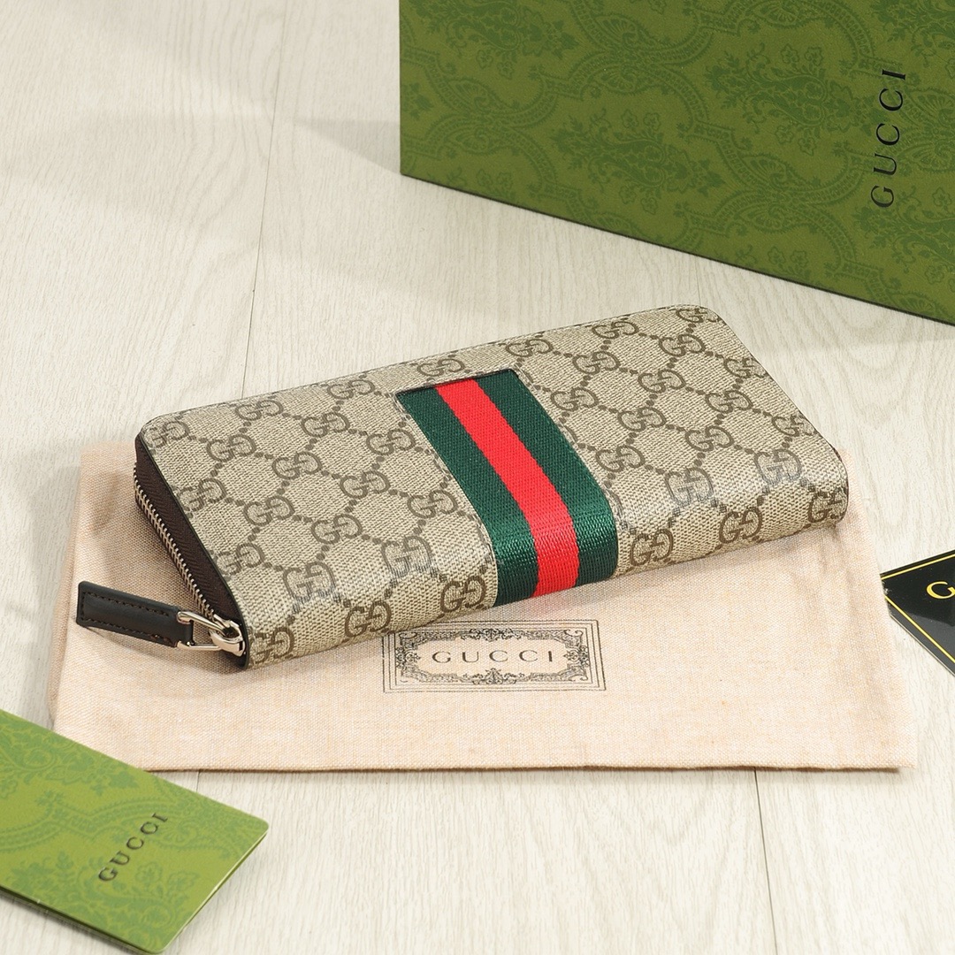 GUCCI グッチ ロングジップ長財布 ブラック ベージュ 21x11cm - 画像 4