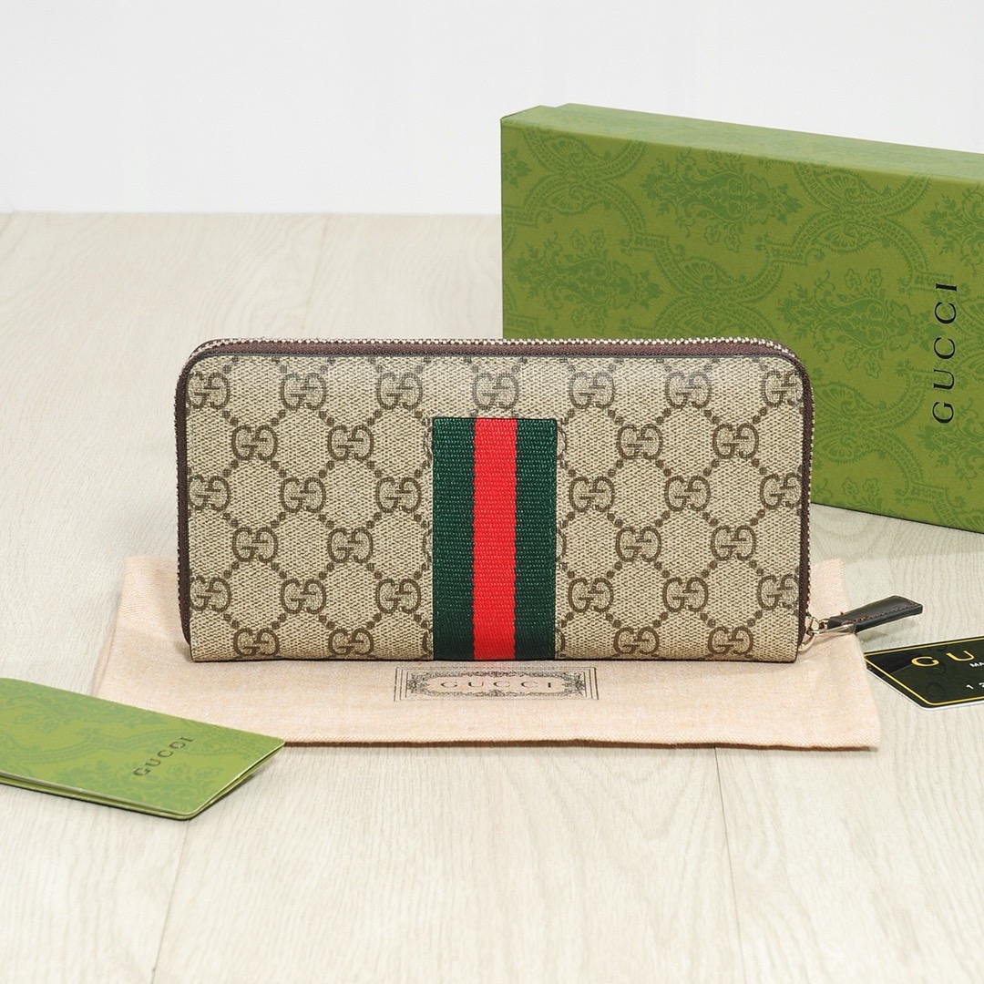 GUCCI グッチ グッチプリント ロングジップウォレット 黒 咖 ブラウン 21x11cm - 画像 2