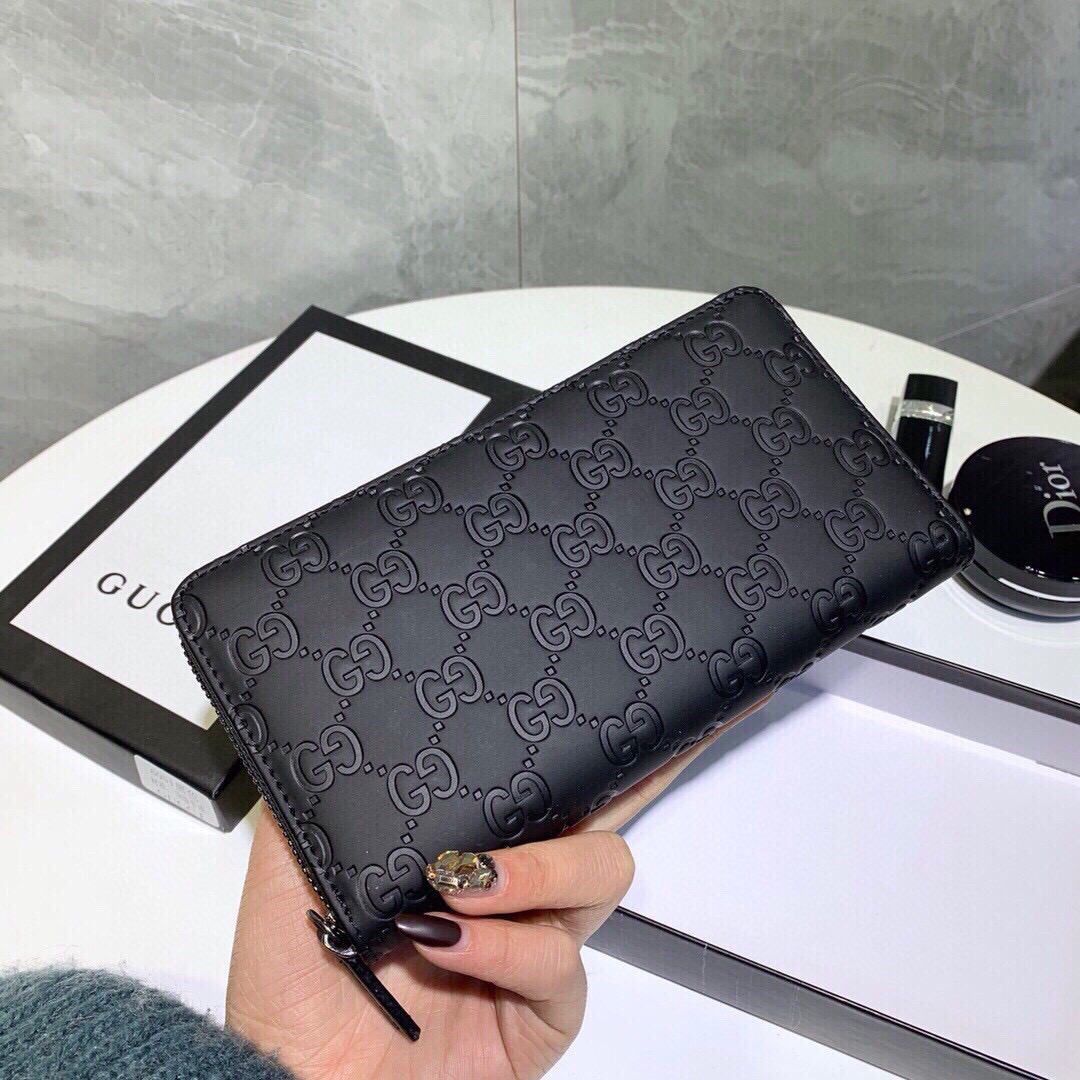 GUCCI グッチ 長財布 ロングウォレット 黒色 本革仕様 ゴールドプレート シボ革 - 画像 3