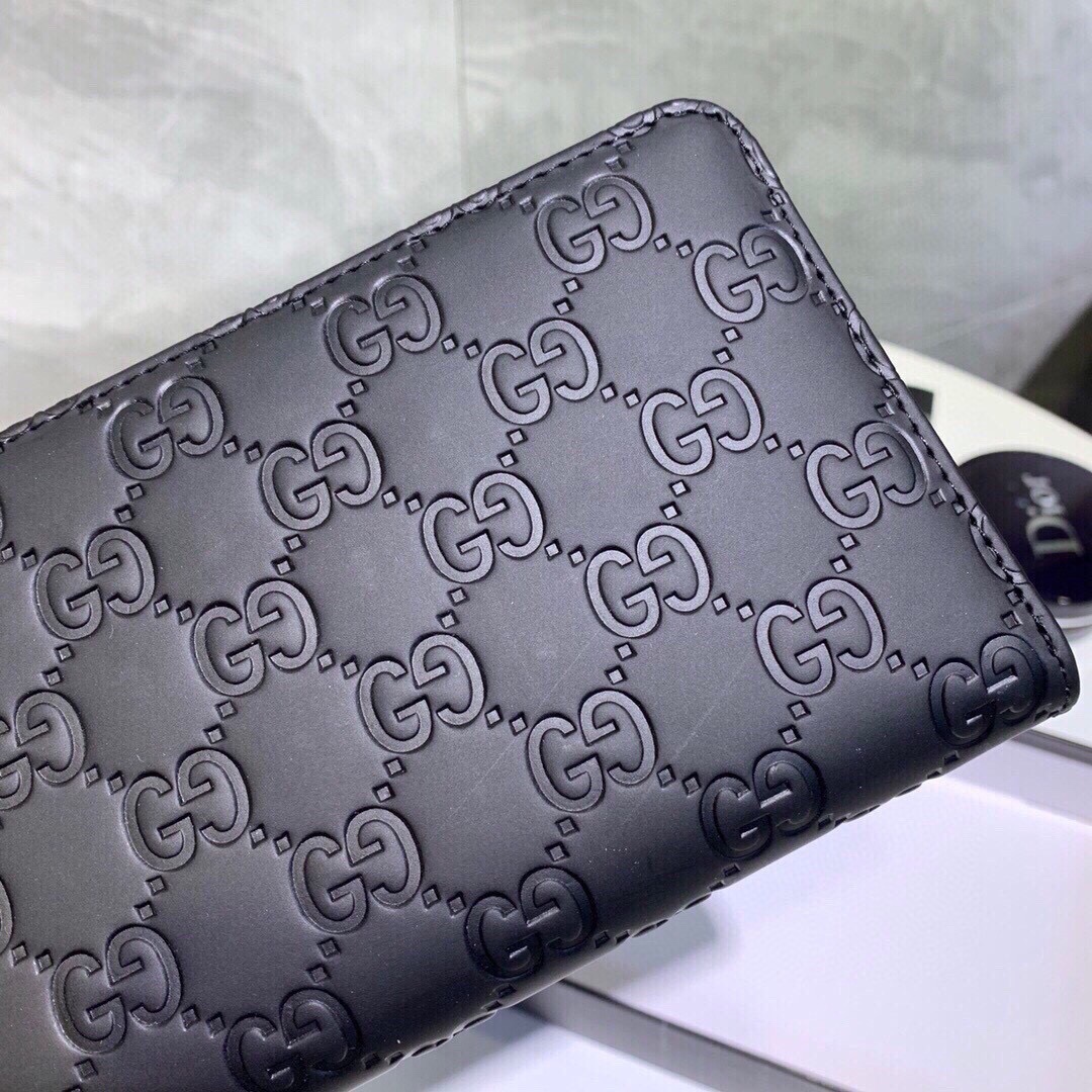 GUCCI グッチ 長財布 ロングウォレット 黒色 本革仕様 ゴールドプレート シボ革 - 画像 5