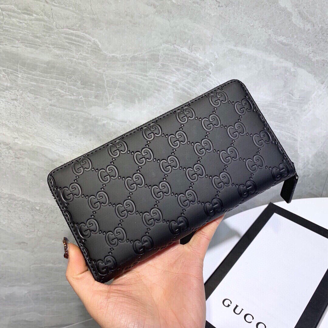 GUCCI グッチ 長財布 ロングウォレット 黒色 本革仕様 ゴールドプレート シボ革 - 画像 8