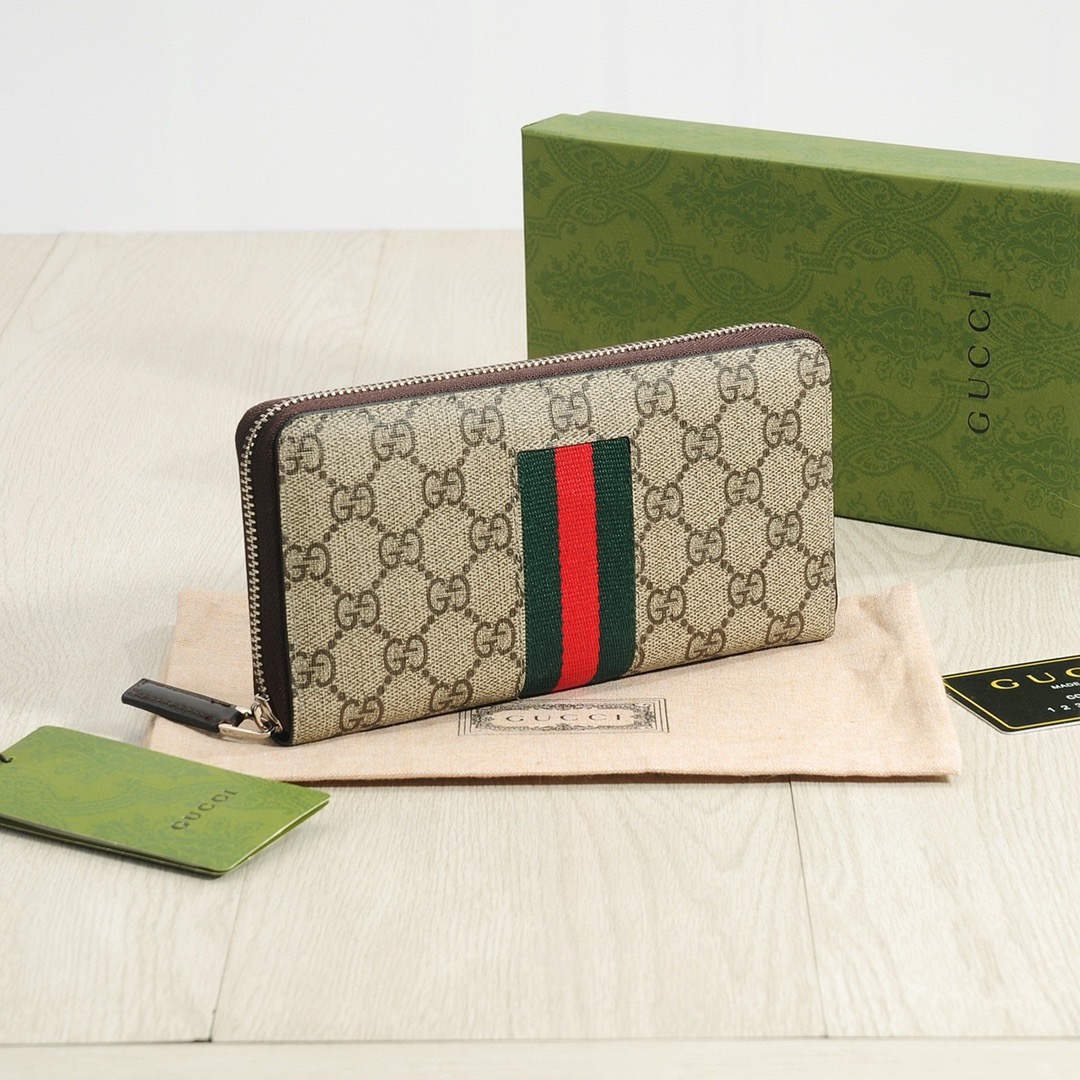 GUCCI グッチ ロングウォレット 古奇 単一ジッパー手袋 ブラック カーキ - 画像 3