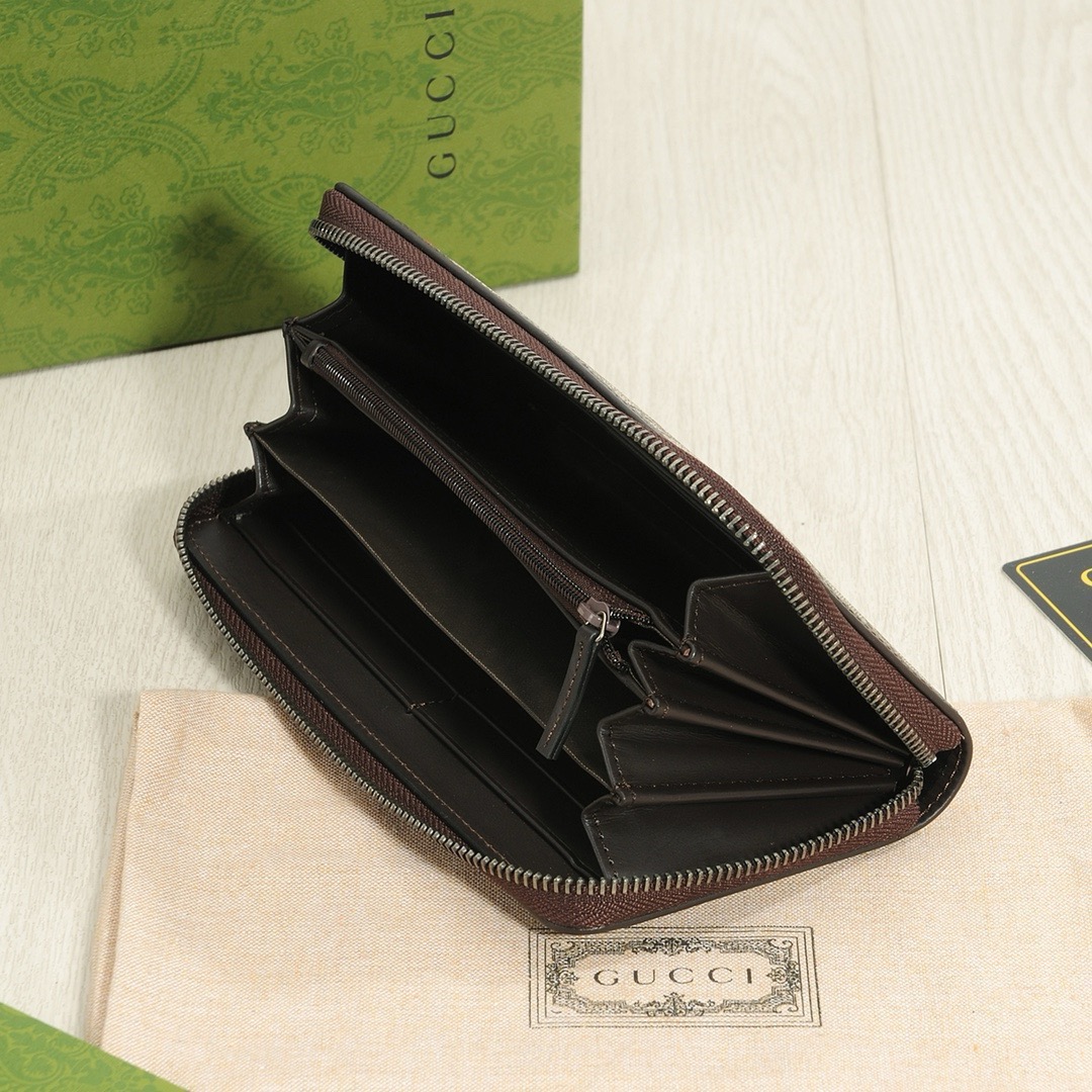 GUCCI グッチ ロングウォレット 古奇 単一ジッパー手袋 ブラック カーキ - 画像 8