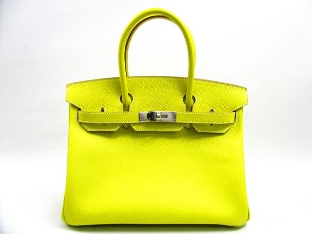 エルメス バーキン30ヴォーエプソン/ライム 金具 シルバー hms128