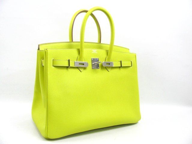 エルメス バーキン35ヴォーエプソン/ライム 金具 シルバー 2104100737649