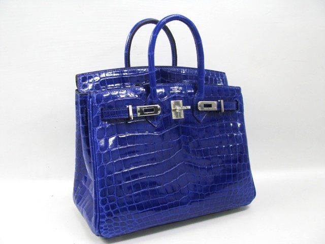 国内発送エルメスコピー バーキン25 クロコニロティカス/ブルーエレクトリック 金具 シルバー hms010