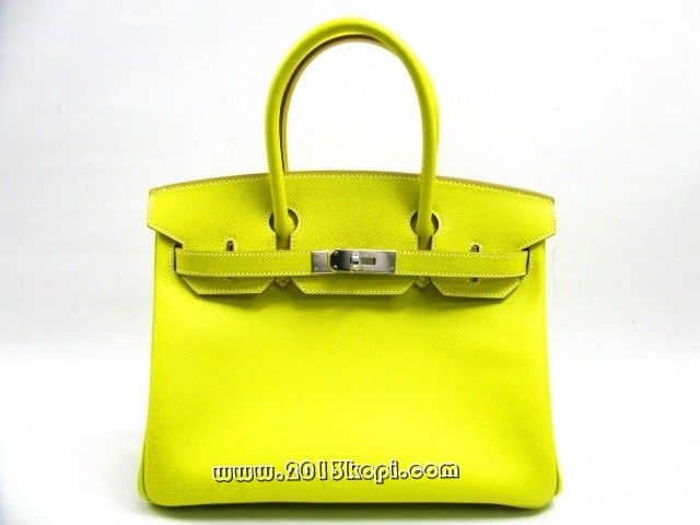 エルメス バーキン30ヴォーエプソン/ライム 金具 シルバー hms128