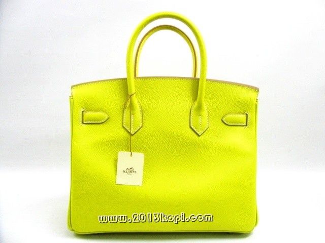 エルメス バーキン30ヴォーエプソン/ライム 金具 シルバー hms128