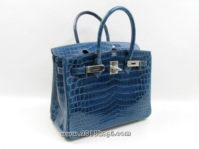 エルメスバーキン30クロコダイルニロティカス/ブルーマルタ（シルバー金具）2104100682000