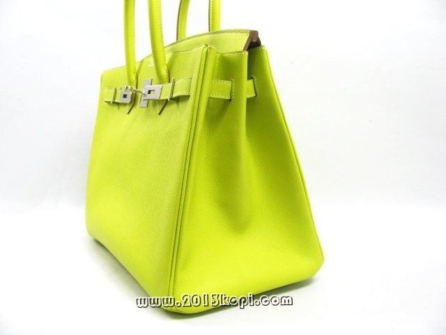 エルメス バーキン35ヴォーエプソン/ライム 金具 シルバー 2104100737649