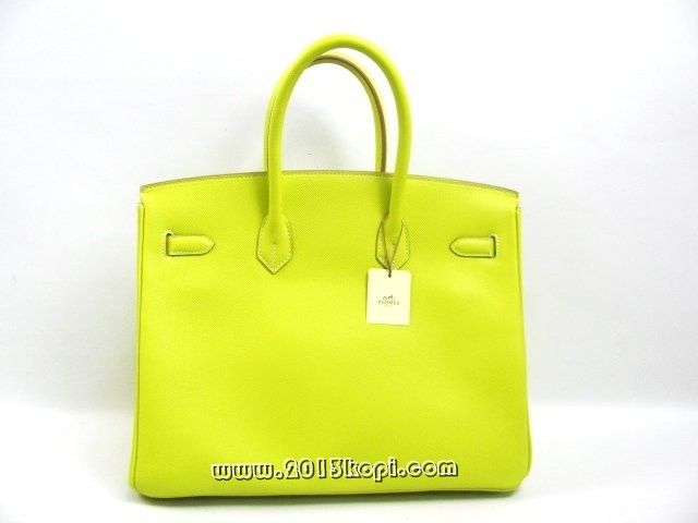 エルメス バーキン35ヴォーエプソン/ライム 金具 シルバー 2104100737649