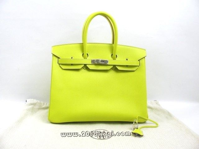 エルメス バーキン35ヴォーエプソン/ライム 金具 シルバー 2104100737649