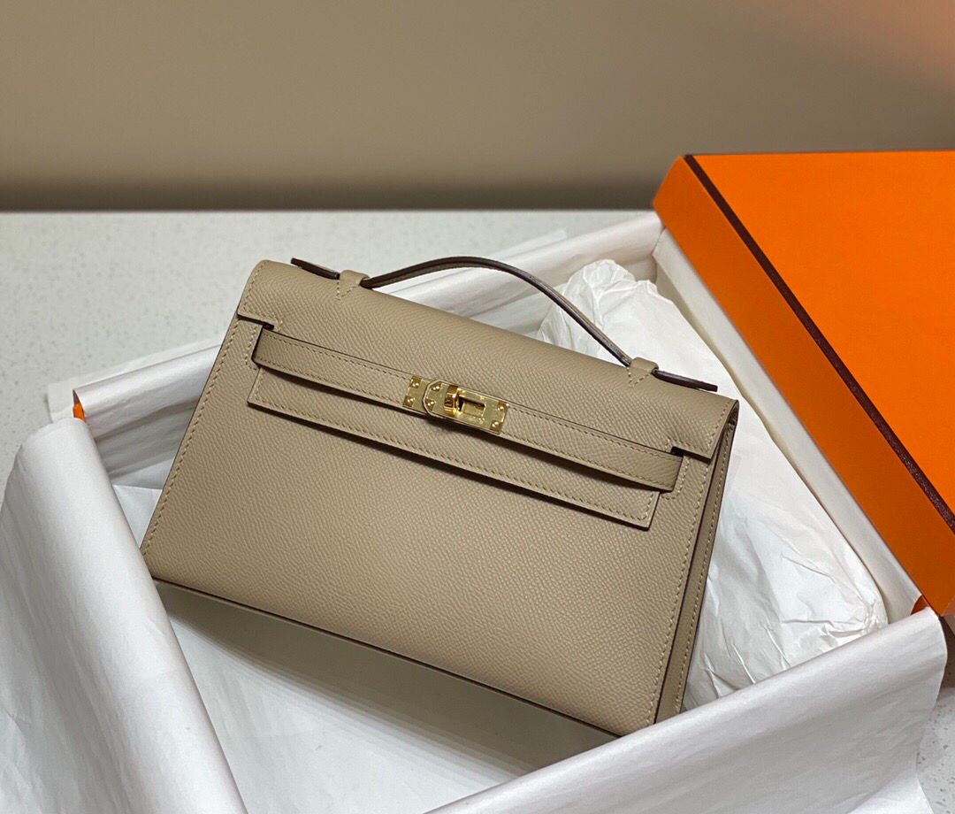 ハーフ手縫い　HERMES　エルメス　ポシェットケリー　エプソン　ミニバッグ　レディース　ハンドバッグ　クラッチバッグ　牛革 - 画像 2