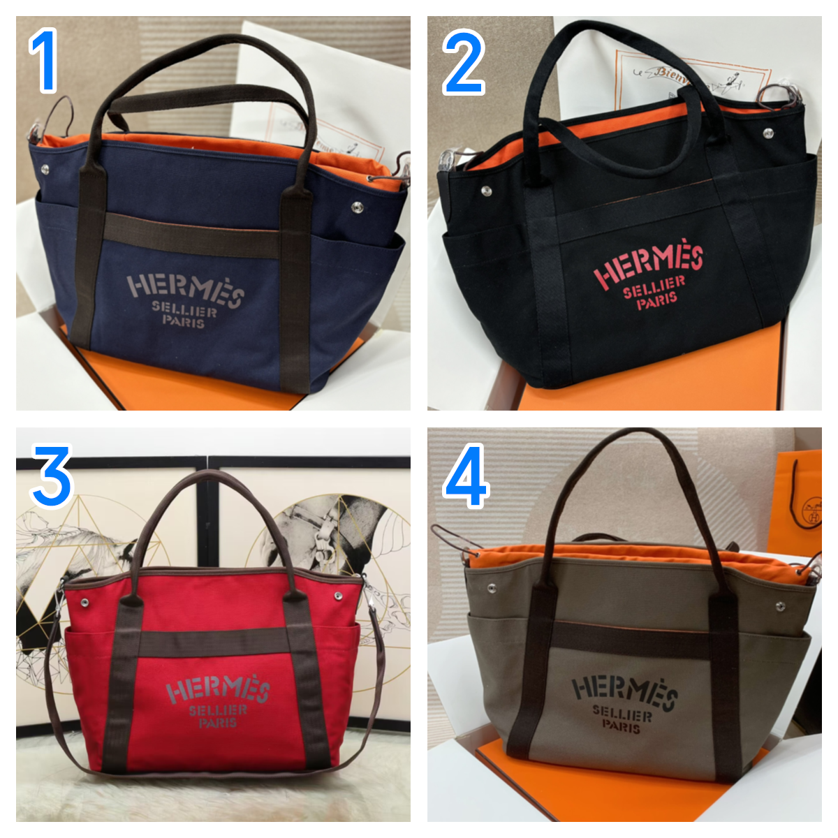 エルメス　Hermes　サックドパンサージュ グルーム　キャンバス　男女兼用　2WAYバッグ　マザーズバッグ　トートバッグ　ハンドバッグ　ストラップ付 　4色ハーフ手縫い　