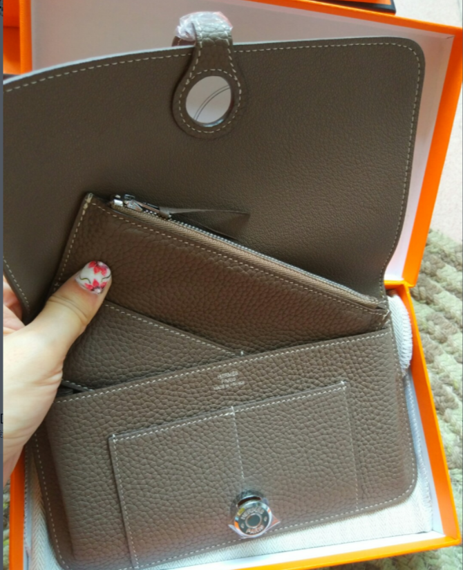 エルメス人気のドゴンデュオ　二つ折り長財布　シルバー　Hermes　財布　18色　取り外しコインポーチ　シルバー金具 - 画像 5