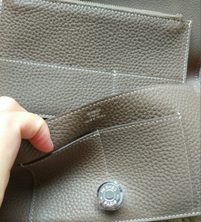エルメス人気のドゴンデュオ　二つ折り長財布　シルバー　Hermes　財布　18色　取り外しコインポーチ　シルバー金具 - 画像 6
