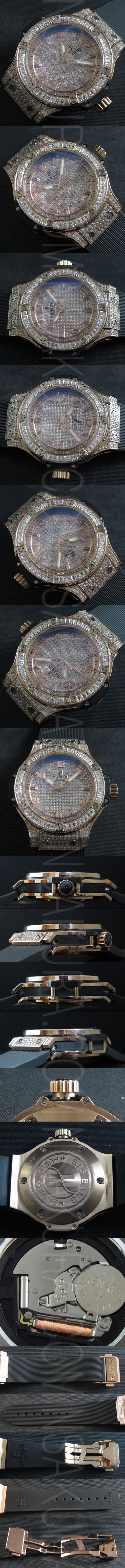 話題商品 HUBLOT コピー時計 ビッグバン クォーツムーブメント 全面ダイヤ 硬質クリスタル  