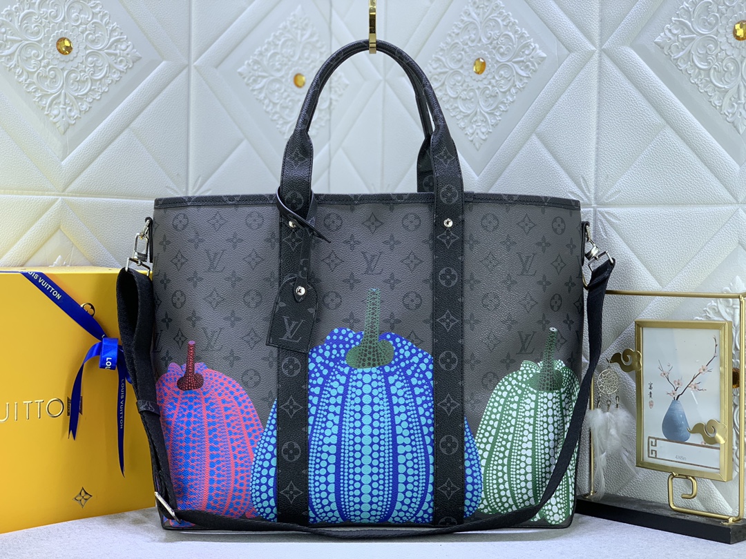 後払いルイヴィトン 草間彌生 トートバッグ スーパーコピー LV x YK Weekend Tote M46434 Monogram Eclipse Reverse LVバッグ代引き国内発送